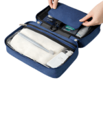 Large travel toiletry bag compartmentalized folding demo blue model Large travel toiletry bag compartmentalized folding demo blue model
