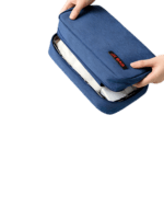 Large travel toiletry bag with compartments, blue closed demo model Large travel toiletry bag with compartments, blue closed demo model
