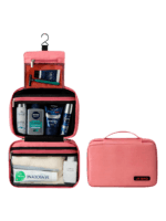 Borsa da toilette da viaggio grande con scomparti modello rosa presentazione piegata non piegata Borsa da toilette da viaggio grande con scomparti modello rosa presentazione piegata non piegata