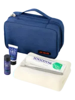 Saco de viagem azul grande para artigos de higiene pessoal com compartimentos para pendurar Saco de viagem azul grande para artigos de higiene pessoal com compartimentos para pendurar