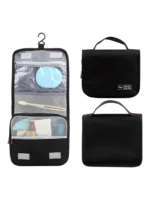 Small travel toiletry bag to hang with compartments in black