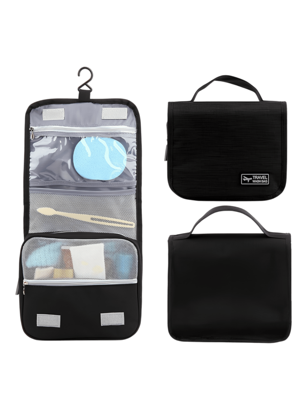 Petite trousse de toilette voyage à suspendre avec compartiments coloris noir