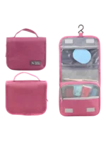 Small travel toiletry bag to hang with compartments pink color