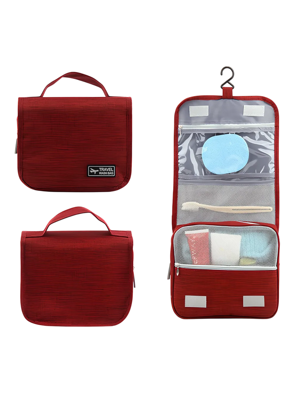 Small hanging travel toiletry bag with compartments, red Small hanging travel toiletry bag with compartments, red