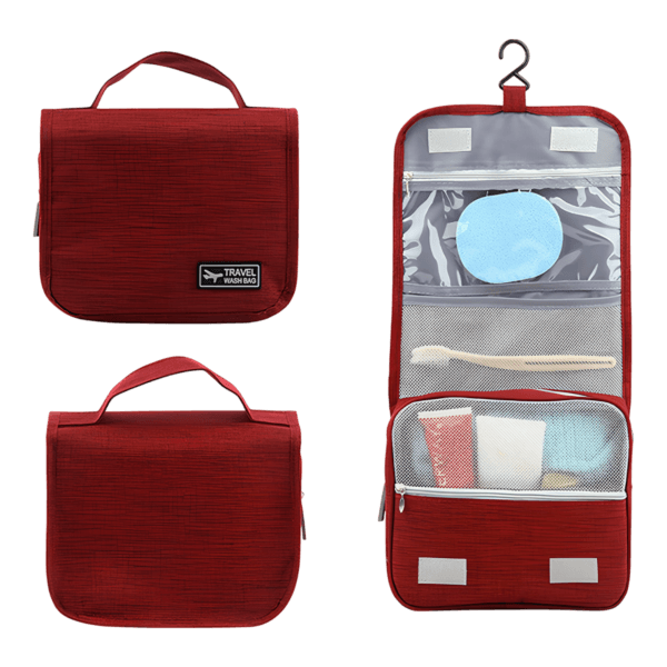 Petite trousse de toilette voyage à suspendre avec compartiments coloris rouge