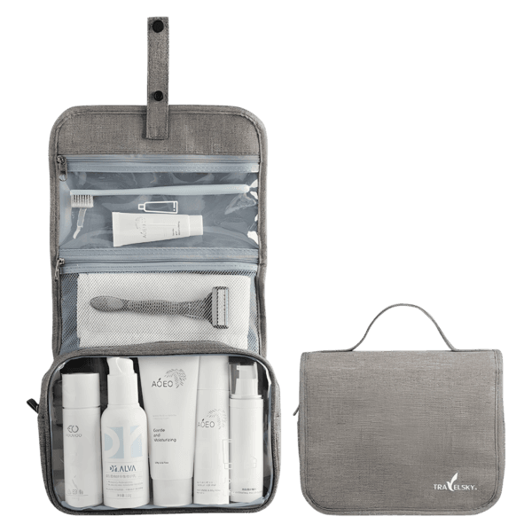Trousse de toilette à suspendre bouton pression modèle gris