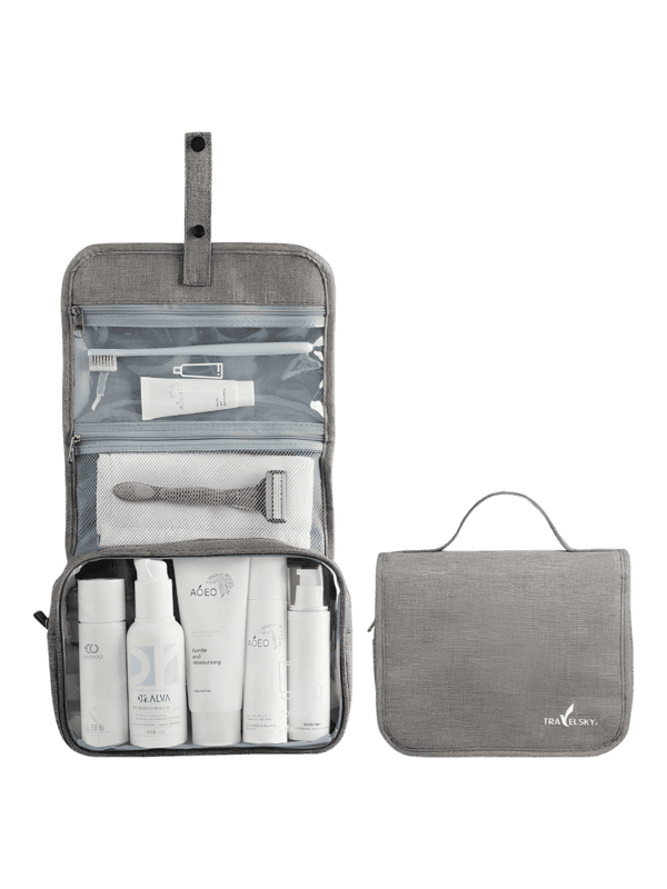 Trousse de toilette à suspendre bouton pression modèle gris