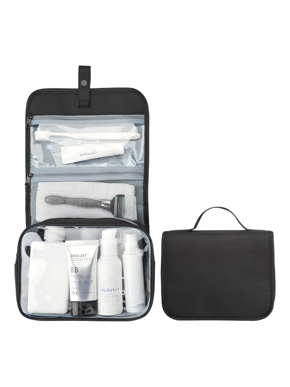 Trousse de toilette à suspendre bouton pression modèle noir Trousse de toilette à suspendre bouton pression modèle noir