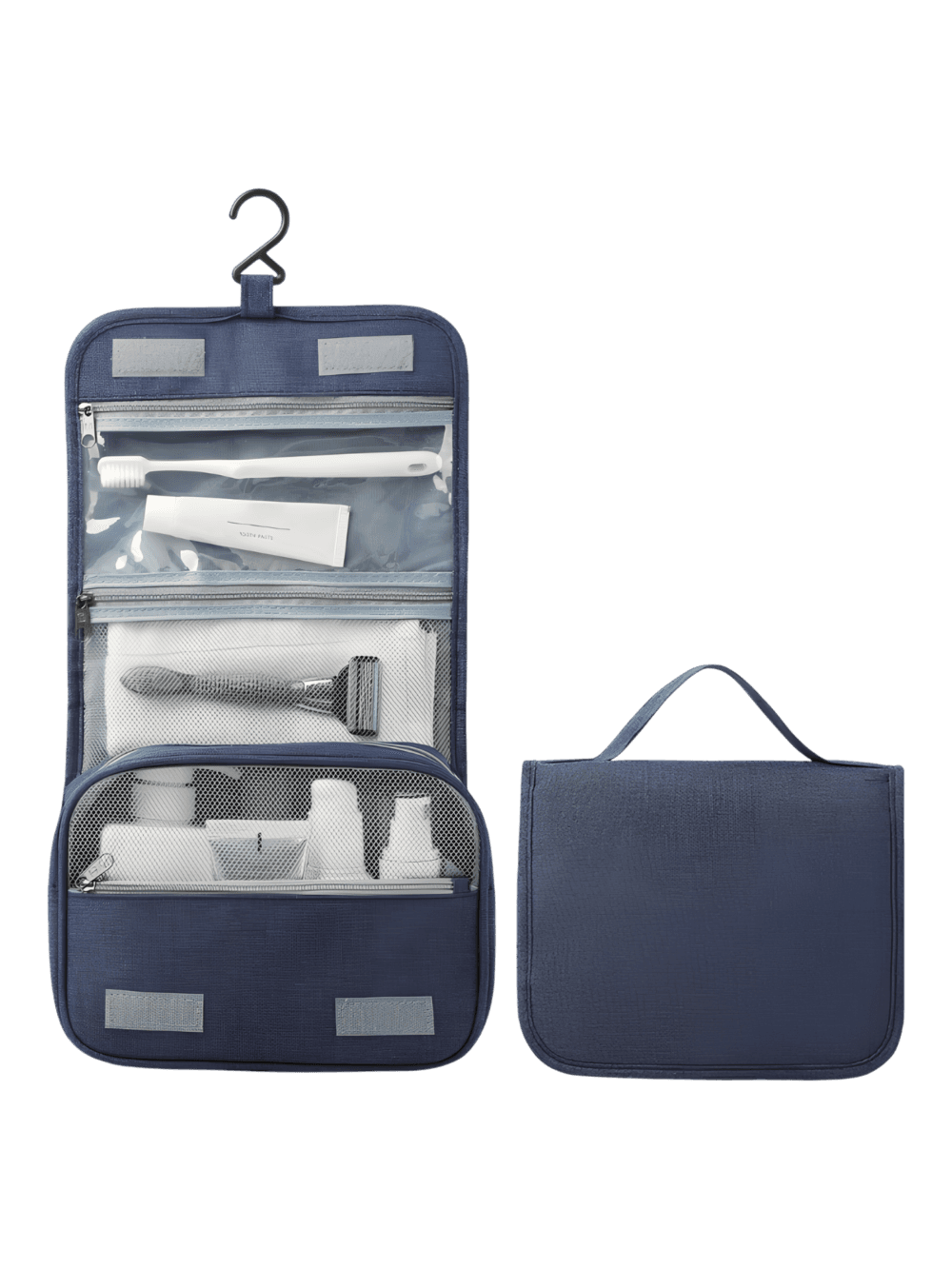 Borsa da toilette sospesa a tinta unita con scomparti, modello blu Borsa da toilette sospesa a tinta unita con scomparti, modello blu