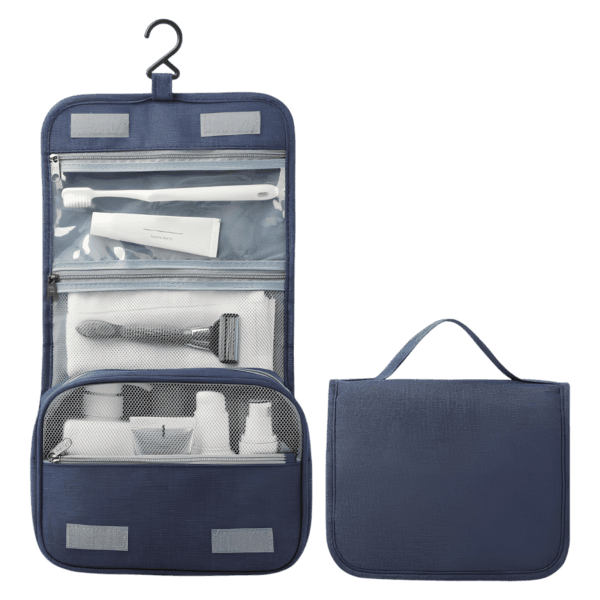 Trousse de toilette à suspendre couleur unie avec compartiments modèle bleu