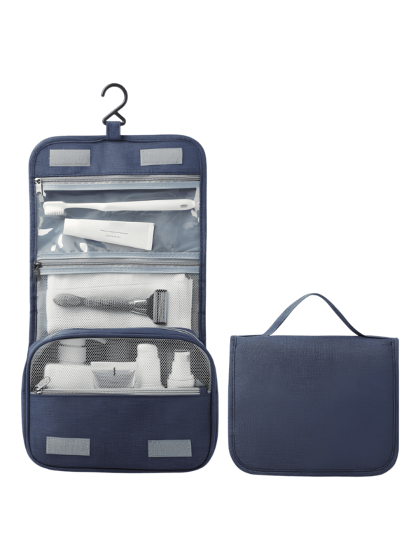Trousse de toilette à suspendre couleur unie avec compartiments modèle bleu