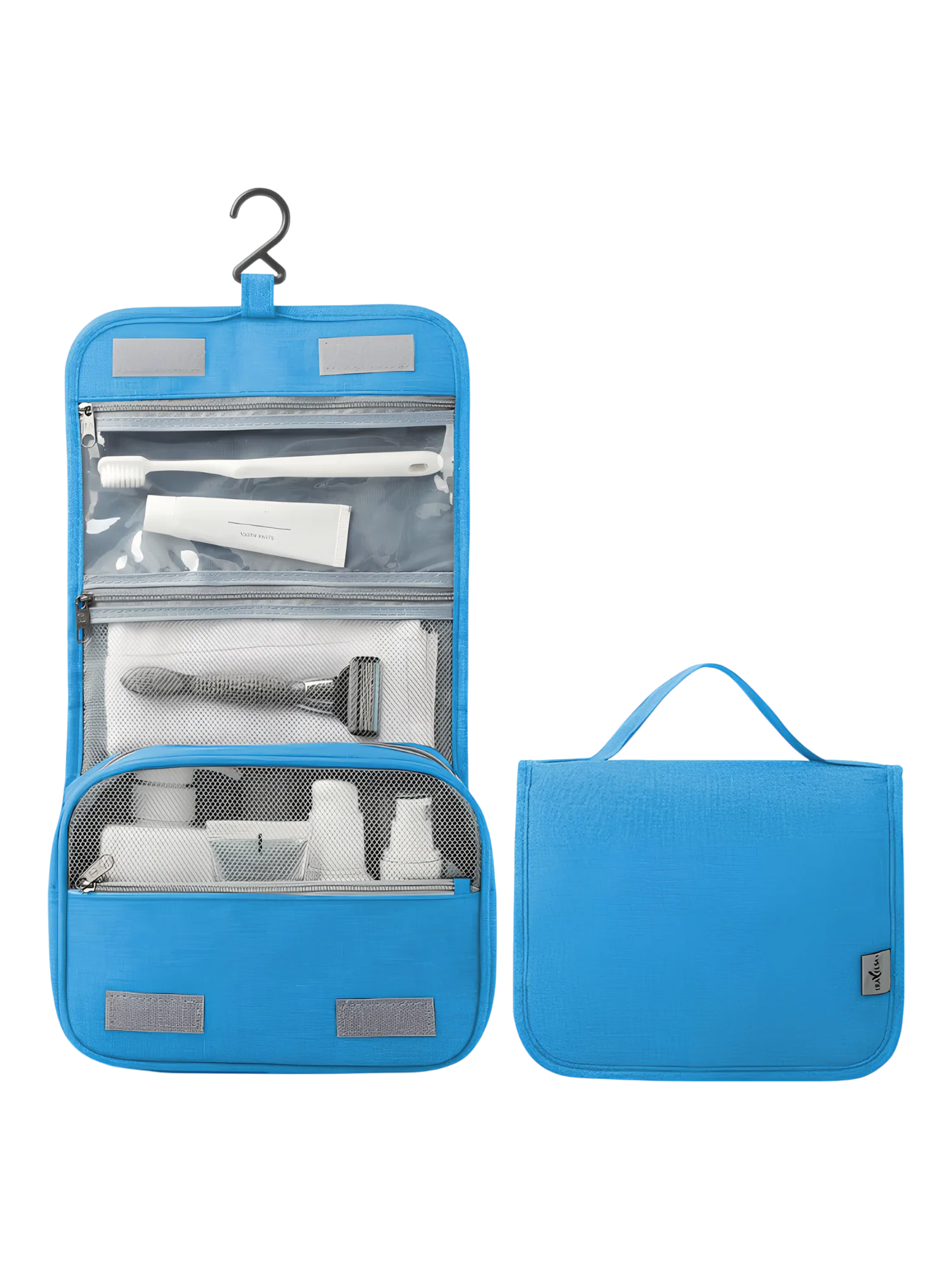 Trousse de toilette à suspendre couleur unie avec compartiments modèle bleu ciel