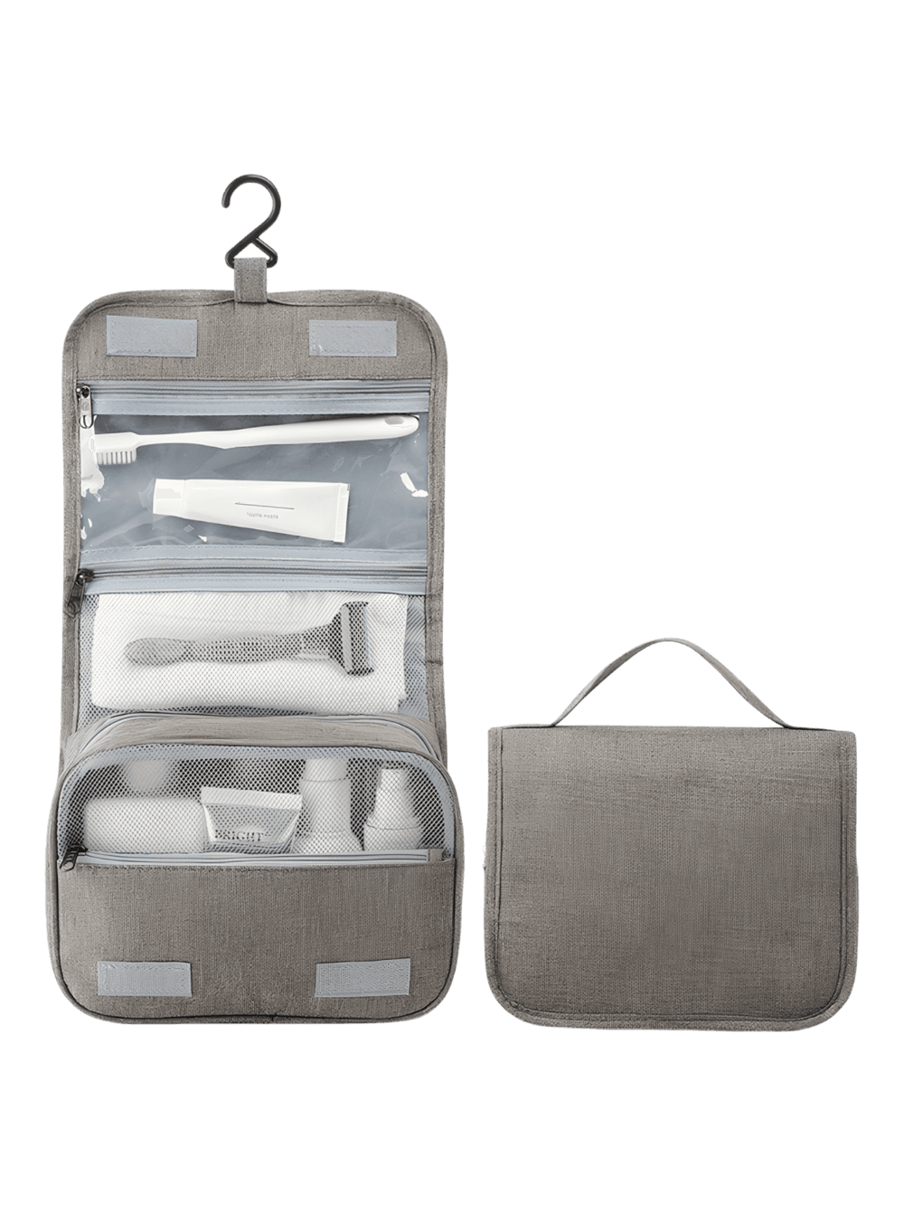 Solid color hanging toiletry bag with compartments grey model Solid color hanging toiletry bag with compartments grey model