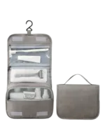 Solid color hanging toiletry bag with compartments grey model Solid color hanging toiletry bag with compartments grey model