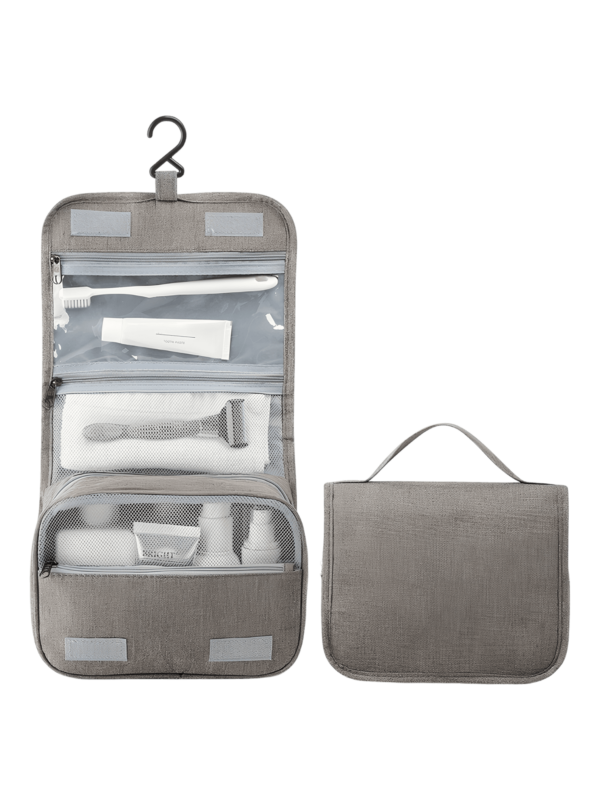 Trousse de toilette à suspendre couleur unie avec compartiments modèle gris