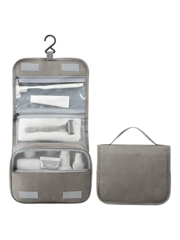 Necesario de viaje para colgar, color liso con compartimentos, modelo gris