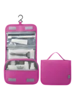 Solid color hanging toiletry bag with compartments pink model Solid color hanging toiletry bag with compartments pink model