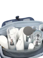 Trousse de toilette à suspendre couleur unie avec compartiments vue intérieure