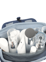 Trousse de toilette à suspendre couleur unie avec compartiments vue intérieure Trousse de toilette à suspendre couleur unie avec compartiments vue intérieure