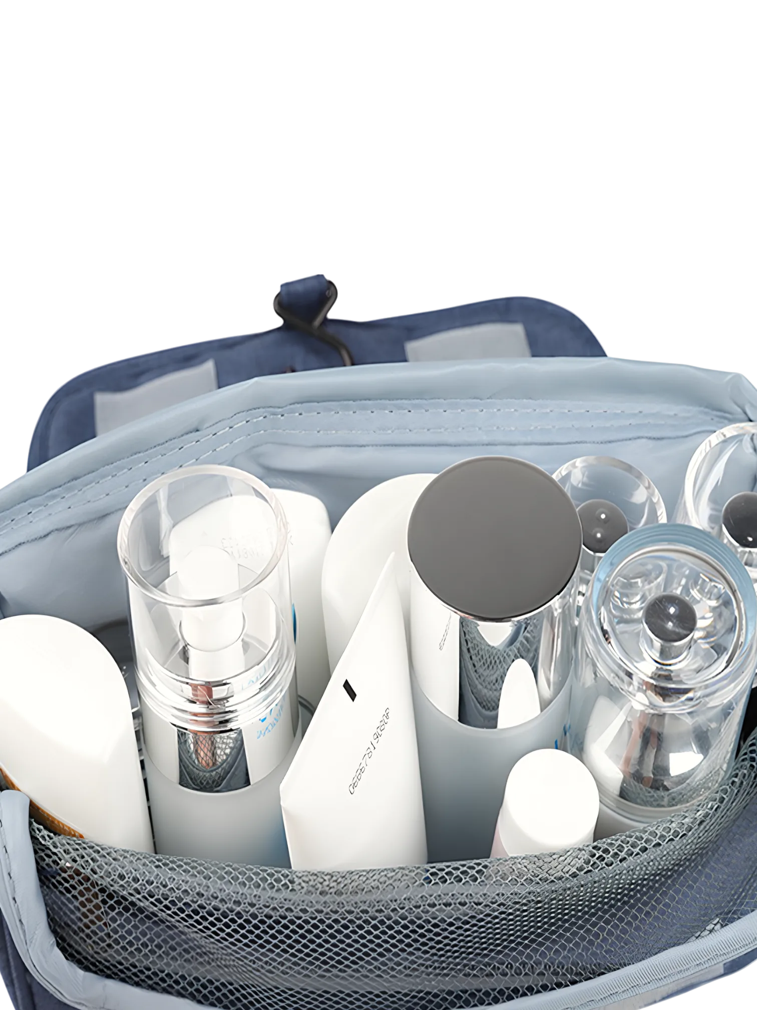 Trousse de toilette à suspendre couleur unie avec compartiments vue intérieure