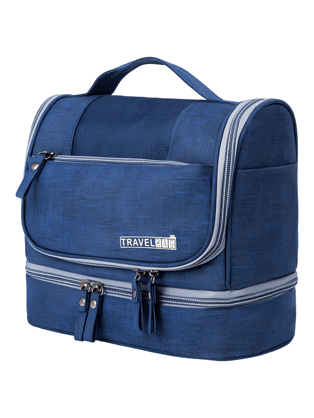 Prático saco de toilette com vários compartimentos para pendurar em várias cores, modelo azul-marinho Prático saco de toilette com vários compartimentos para pendurar em várias cores, modelo azul-marinho