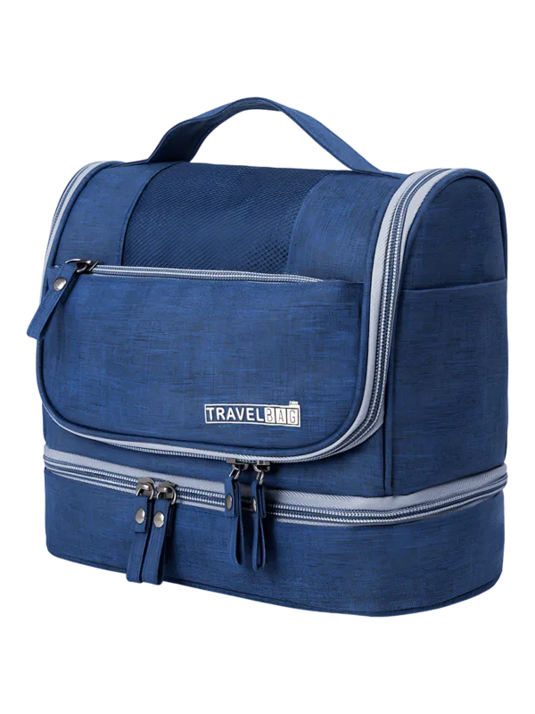 Pratica borsa da toilette a più scomparti da appendere in diversi colori, modello blu navy