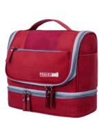 Prático saco de toilette com vários compartimentos para pendurar numa gama de cores, modelo vermelho Prático saco de toilette com vários compartimentos para pendurar numa gama de cores, modelo vermelho