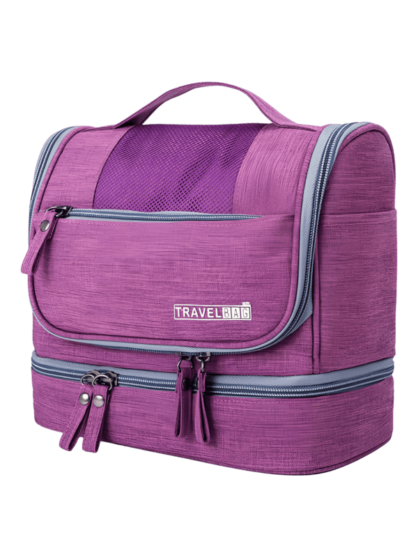 Práctico neceser con varios compartimentos para colgar en varios colores, modelo morado