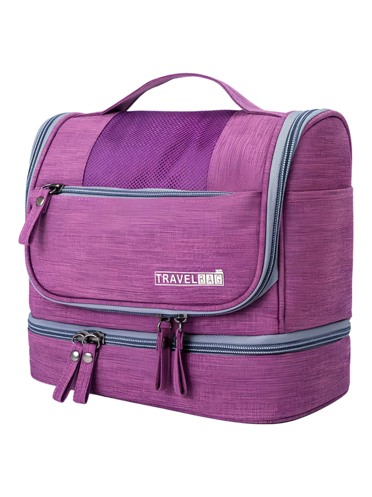 Trousse de toilette multi compartiments pratique à suspendre plusieurs coloris modèle violet