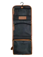 Borsa da toilette pieghevole da appendere in pelle marrone Borsa da toilette pieghevole da appendere in pelle marrone