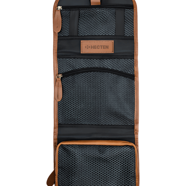 Trousse de toilette pliable à suspendre en cuir marron