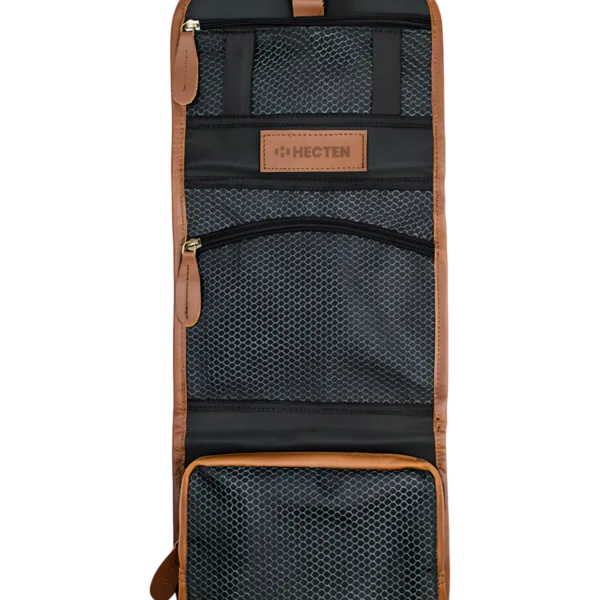 Trousse de toilette pliable à suspendre en cuir marron