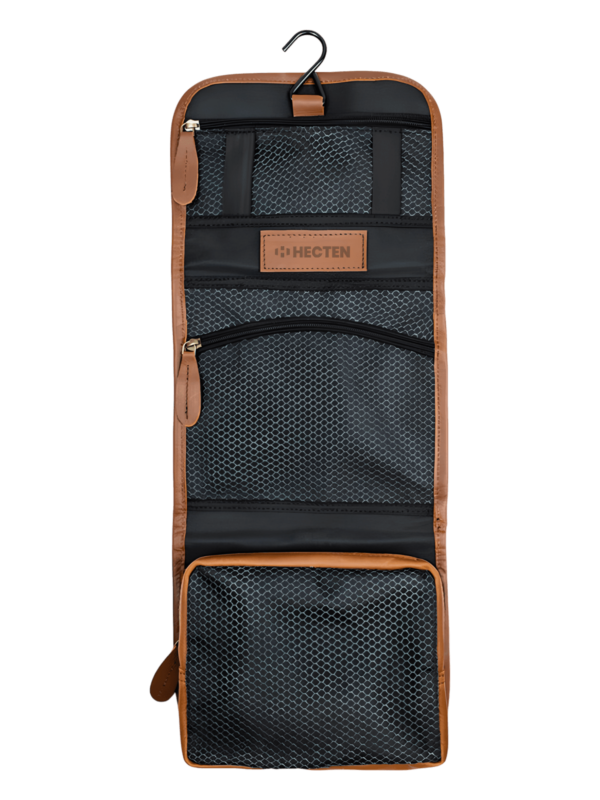 Trousse de toilette pliable à suspendre en cuir marron