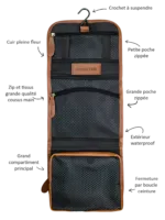 Foldable brown leather toiletry bag with arrowhead presentation Foldable brown leather toiletry bag with arrowhead presentation