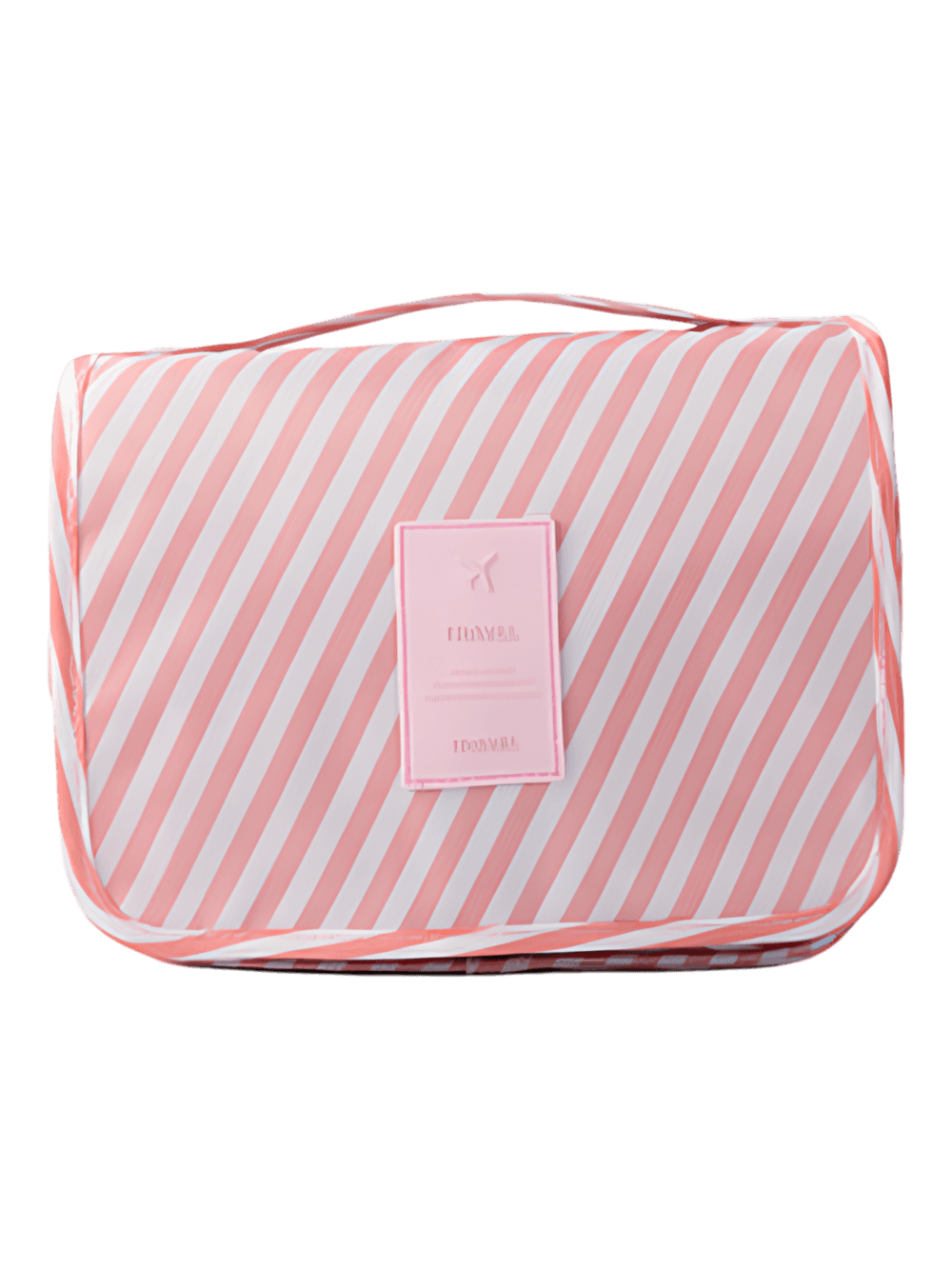 Faltbare und einfach aufzuhängende Hygienebeutel für Mädchen. Bunte Streifen. Rosa und weiße Streifen Faltbare und einfach aufzuhängende Hygienebeutel für Mädchen. Bunte Streifen. Rosa und weiße Streifen