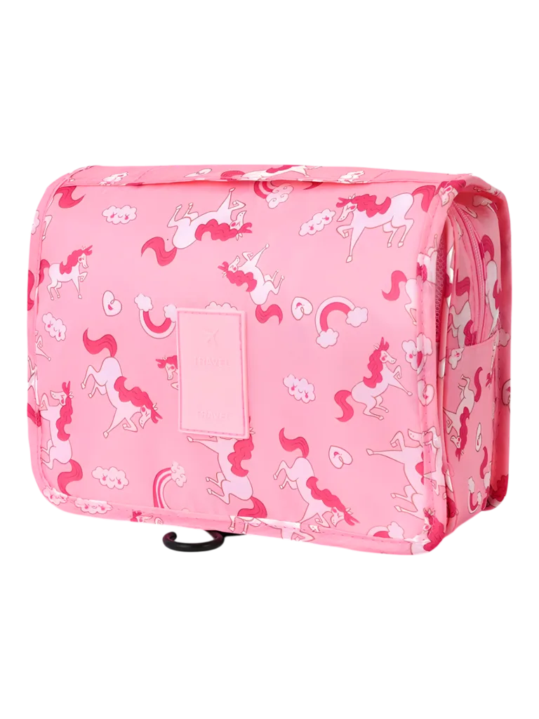 Faltbare Kulturtaschen für Mädchen mit Einhorn-Design, einfach zum Aufhängen.