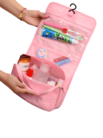 Trousses de toilette roses pour fille pliables facile à suspendre plusieurs compartiments