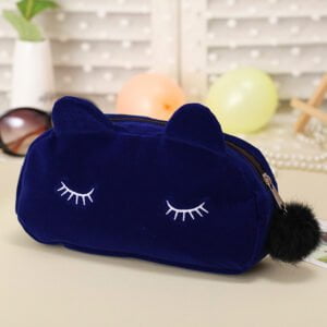 Trousse de maquillage colorée en forme de chat couleur bleue