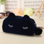Colored cat cosmetic bag navy blue color
