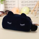 Trousse de maquillage colorée en forme de chat couleur bleue marine