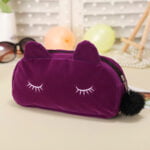 Colored cat cosmetic bag purple color