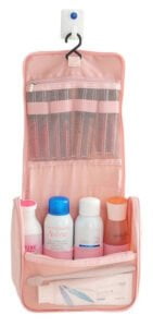 Minimalist travel toiletry bag easy handling hook