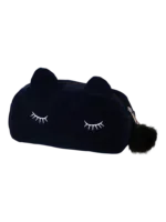 Petite trousse de maquillage chat, toilette, en velours, couleurs unies bleu nuit