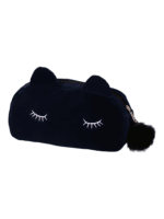 Petite trousse de maquillage chat, toilette, en velours, couleurs unies bleu nuit Petite trousse de maquillage chat, toilette, en velours, couleurs unies bleu nuit