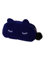 Petite trousse de maquillage chat, toilette, en velours, couleurs unies modèle bleu Petite trousse de maquillage chat, toilette, en velours, couleurs unies modèle bleu