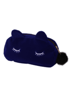 Petite trousse de maquillage chat, toilette, en velours, couleurs unies modèle bleu Petite trousse de maquillage chat, toilette, en velours, couleurs unies modèle bleu