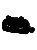 Petite trousse de maquillage chat, toilette, en velours, couleurs unies modèle noir