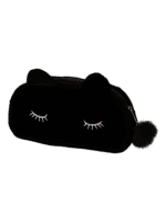 Petite trousse de maquillage chat, toilette, en velours, couleurs unies modèle noir Petite trousse de maquillage chat, toilette, en velours, couleurs unies modèle noir