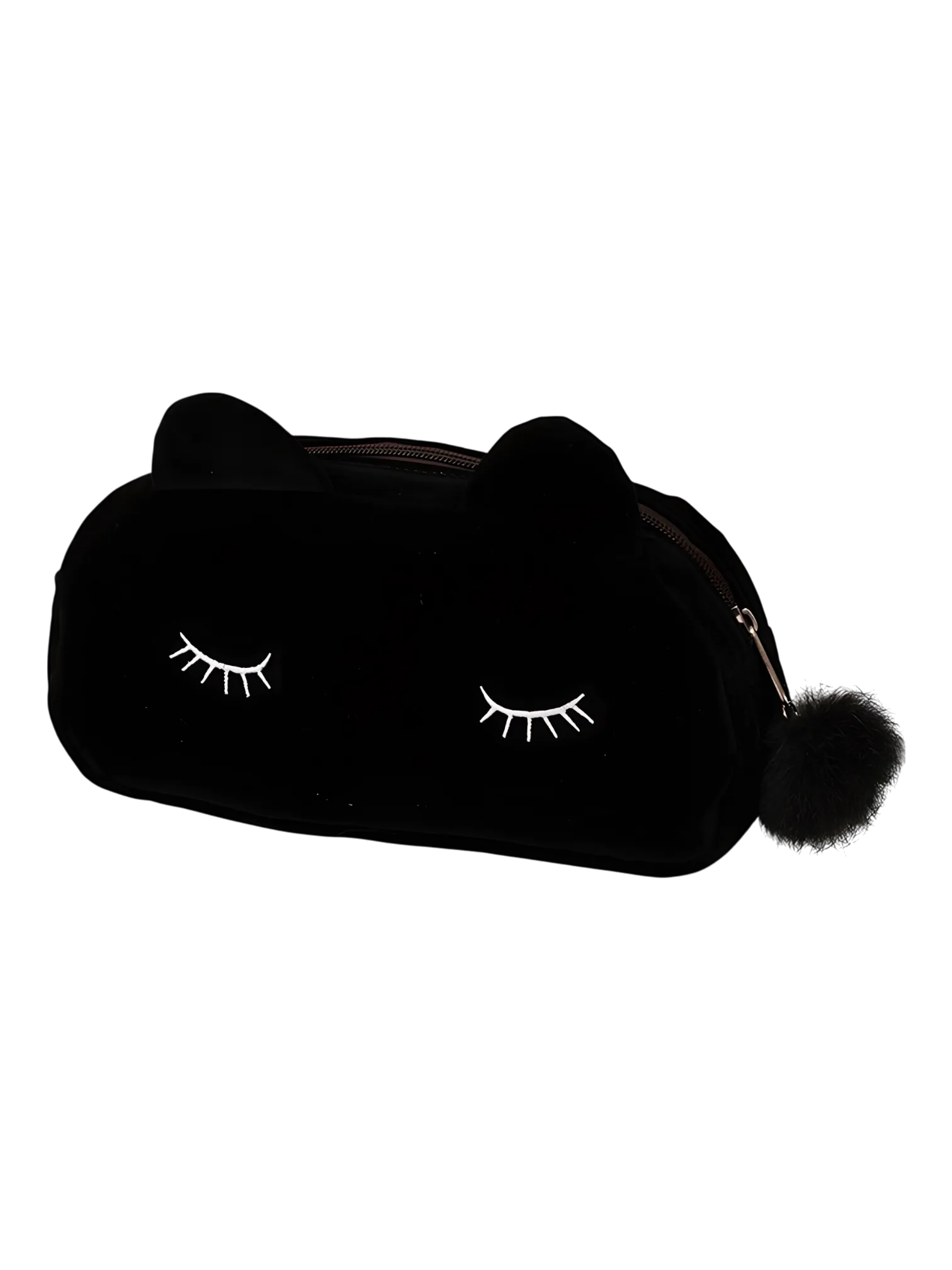 Petite trousse de maquillage chat, toilette, en velours, couleurs unies modèle noir