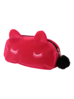 Petite trousse de maquillage chat, toilette, en velours, couleurs unies modèle rouge Petite trousse de maquillage chat, toilette, en velours, couleurs unies modèle rouge